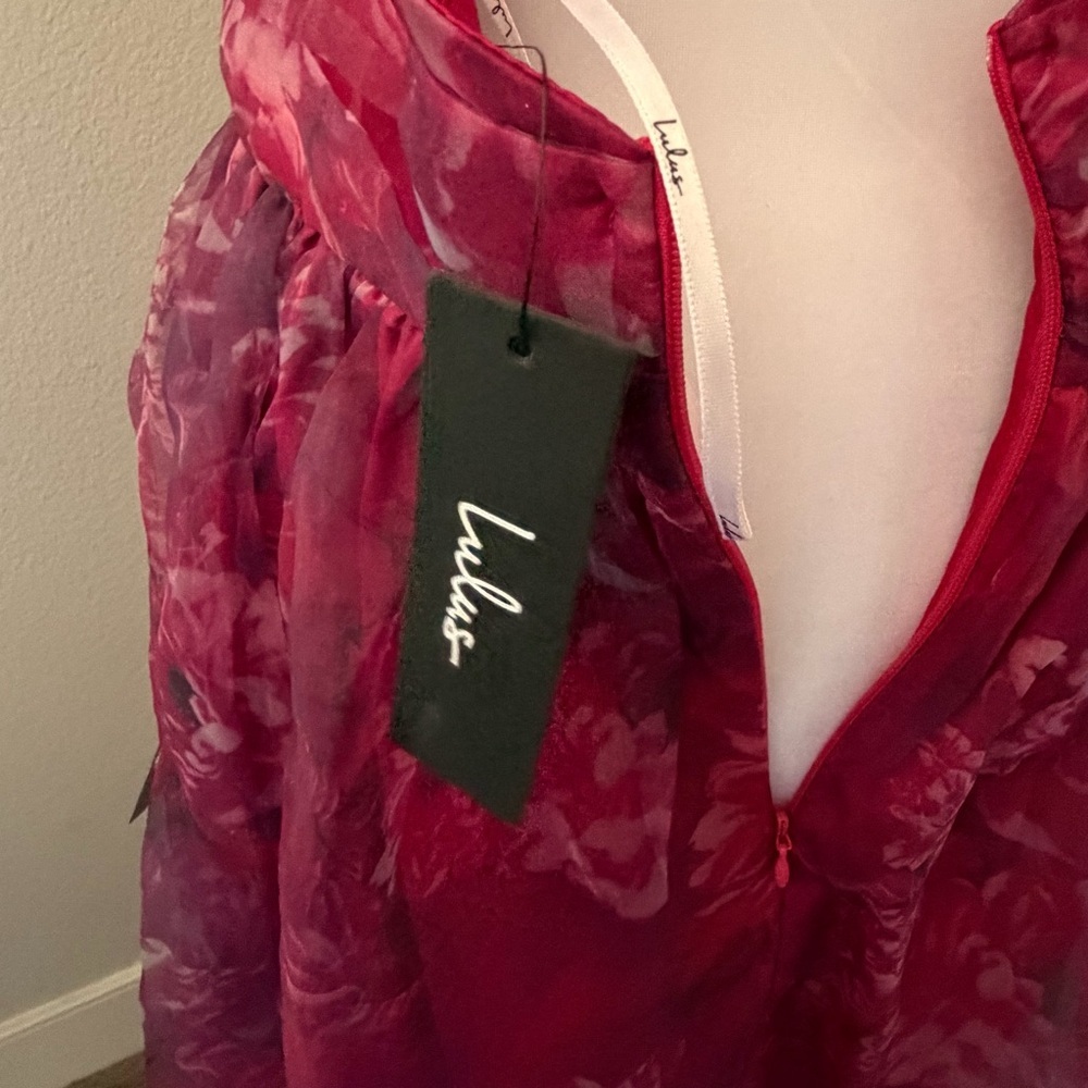Lulus Romance That Wows Magenta Floral Print Organza Maxi Dress. - Picture 10 of 14